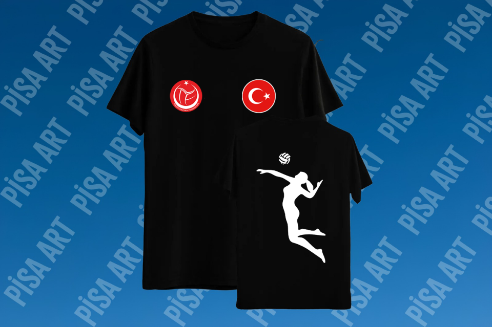 Voleybol Smaç Baskılı Özel Tasarım Siyah T-Shirt