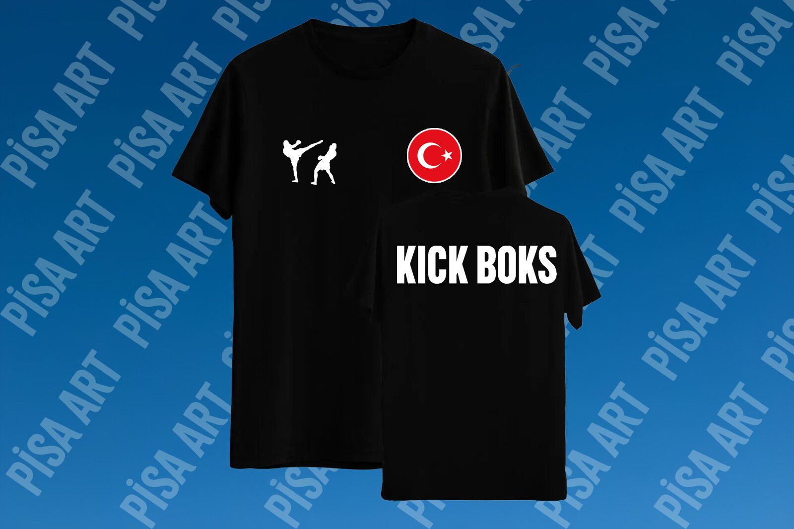 Kickboks Detaylı Türkiye Logolu Ön Arka Tasarımlı Siyah T-Shirt