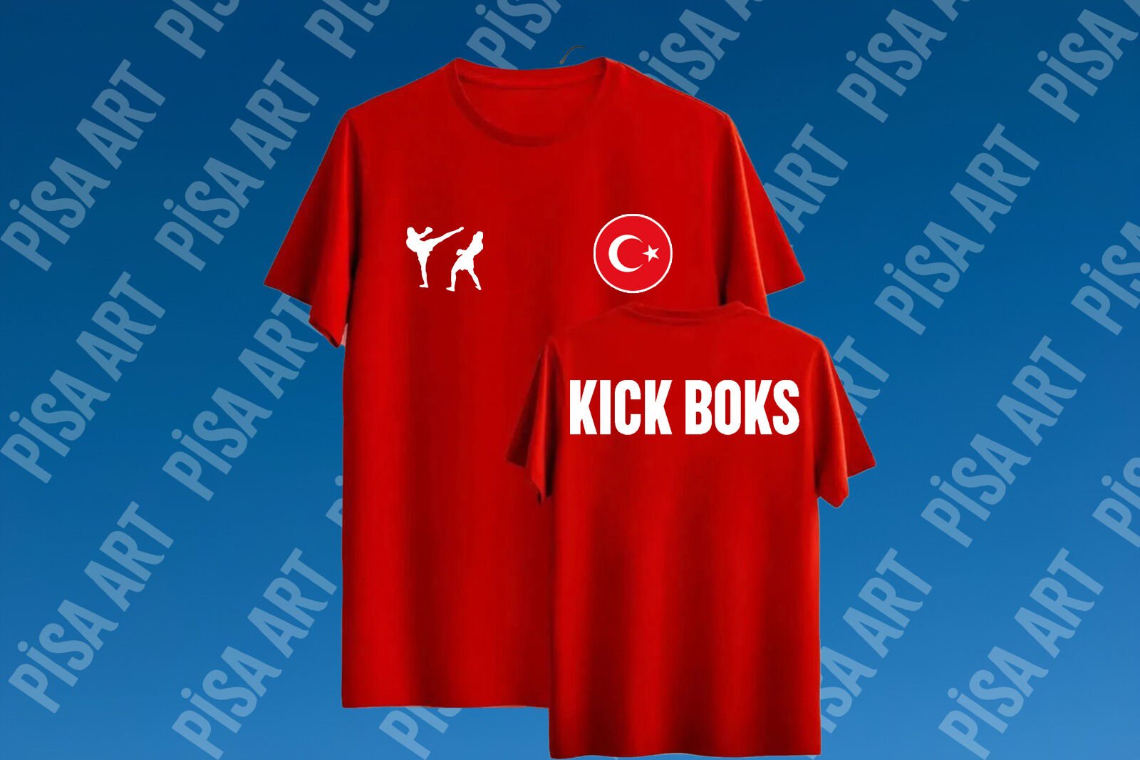 Kickboks Detaylı Türkiye Logolu Ön Arka Tasarımlı Kırmızı T-shirt