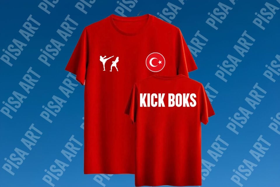 Kickboks Detaylı Türkiye Logolu Ön Arka Tasarımlı Kırmızı T-shirt