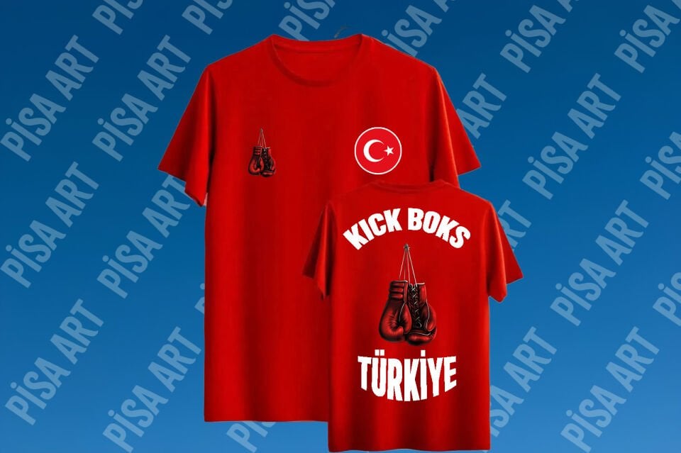 Kickboks Eldiveni Türkiye Logolu Ön Arka Tasarımlı Kırmızı T-Shirt