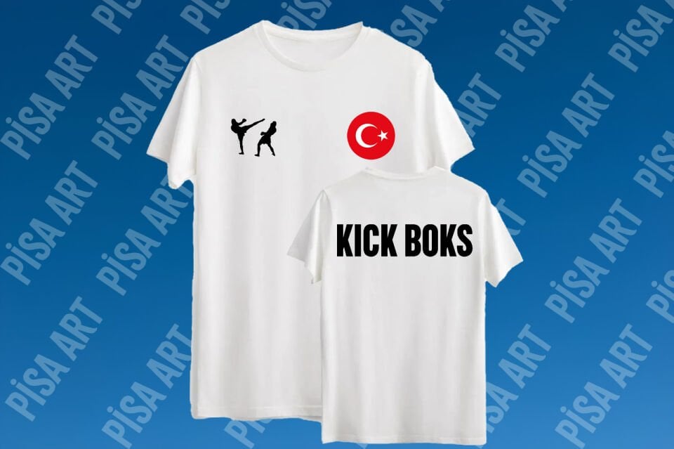 Kickboks Detaylı Türkiye Logolu Ön Arka Tasarımlı Beyaz T-shirt