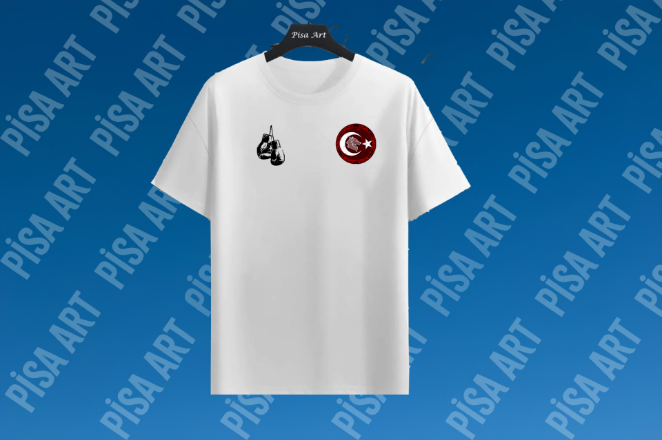 Boks Eldivenli Bozkurt Temalı Beyaz T-Shirt