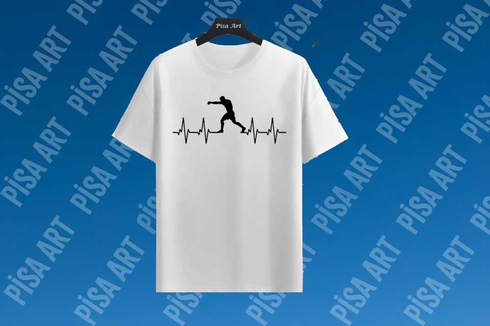 Boks Kalp Ritmi Tasarımlı Beyaz T-Shirt