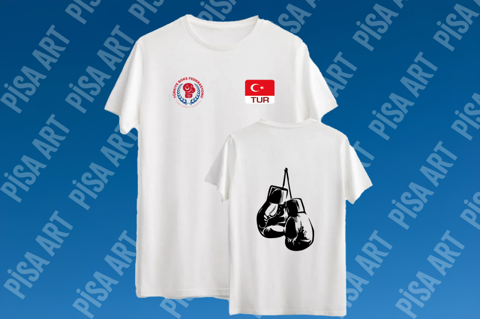 Boks Milli Takım Sırtında  Eldiven Detaylı Beyaz T-Shirt