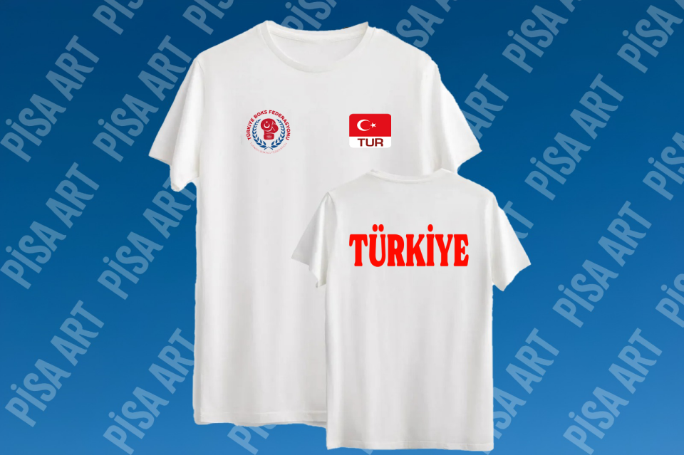 Boks Milli Takım Turnuva Bayrağı  Tasarımlı Beyaz T-Shirt