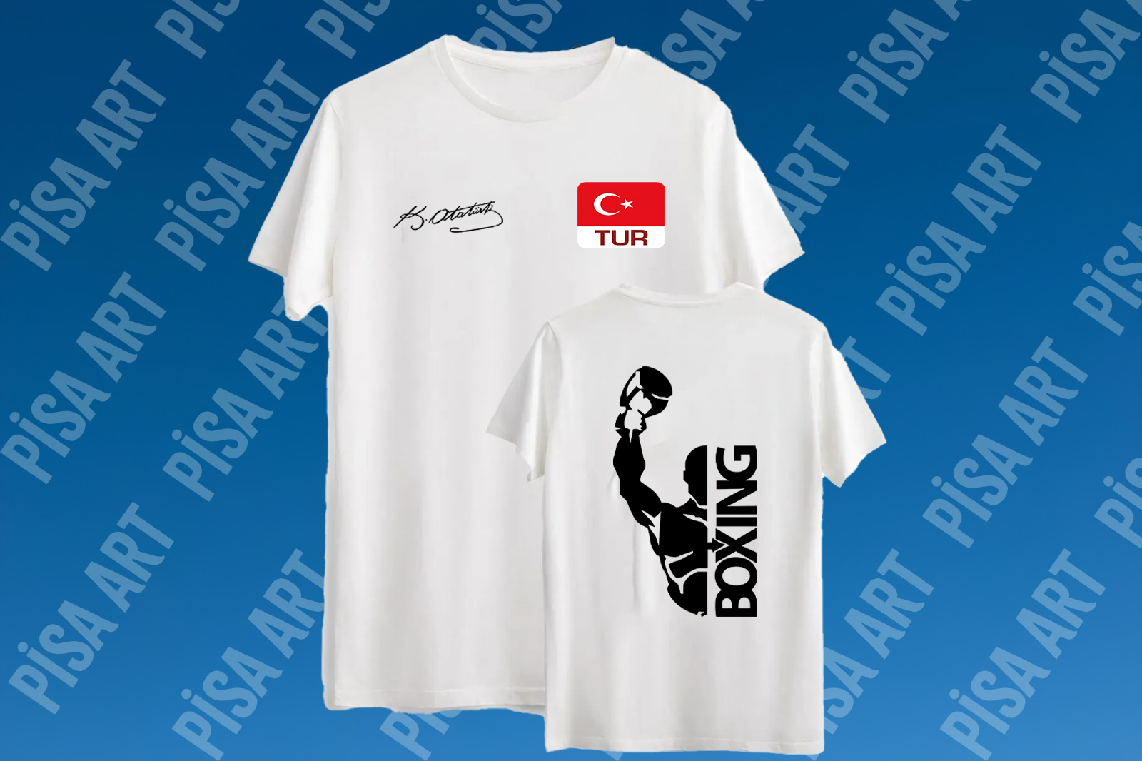 Boxing Atatürk İmzalı Turnuva Bayraklı Özel Tasarım Beyaz T-Shirt