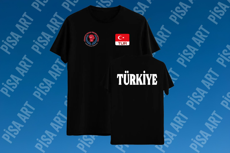 Boks Milli Takım Turnuva Bayrağı Tasarımlı Siyah T-Shirt