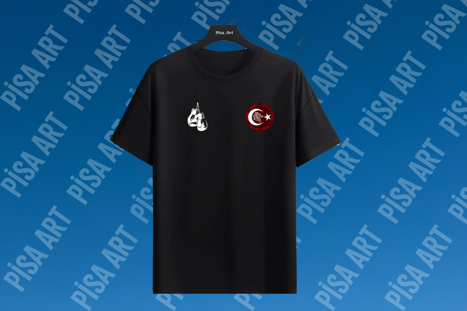Boks Eldivenli Bozkurt Temalı Siyah T-Shirt