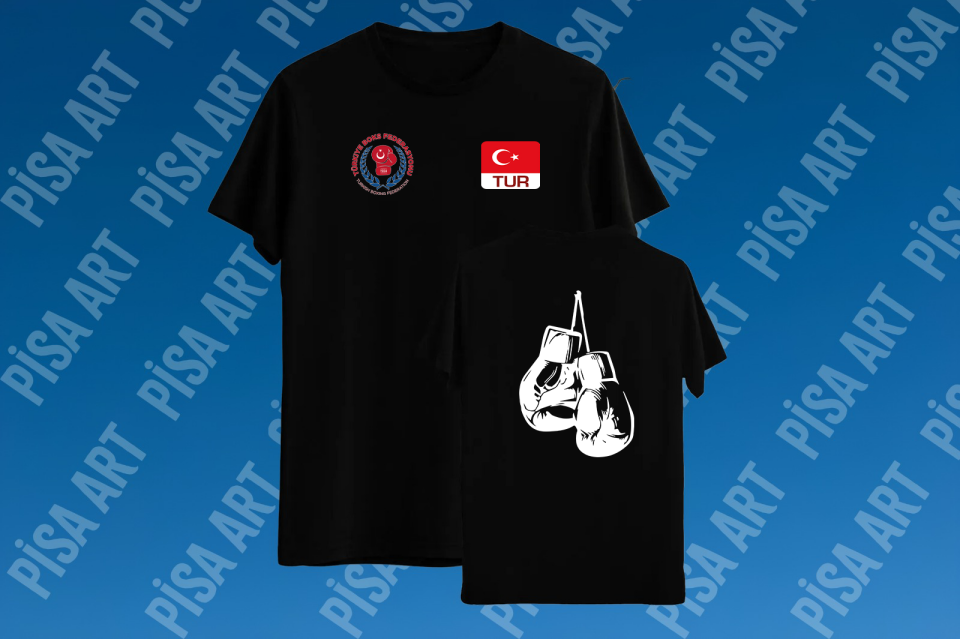 Boks Milli Takım Sırtında  Eldiven Detaylı Siyah T-Shirt