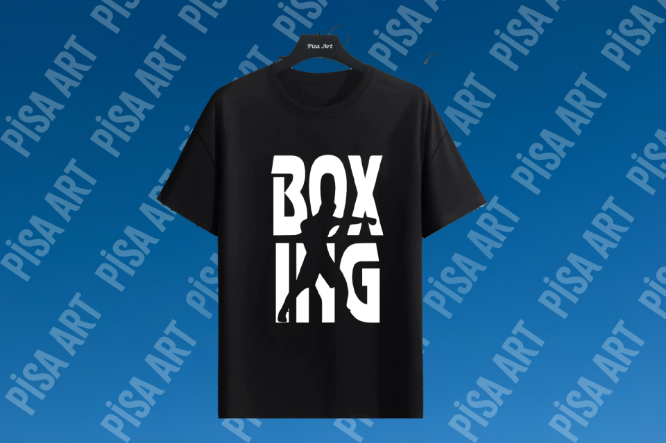 Boxing Tasarımlı Siyah T-Shirt