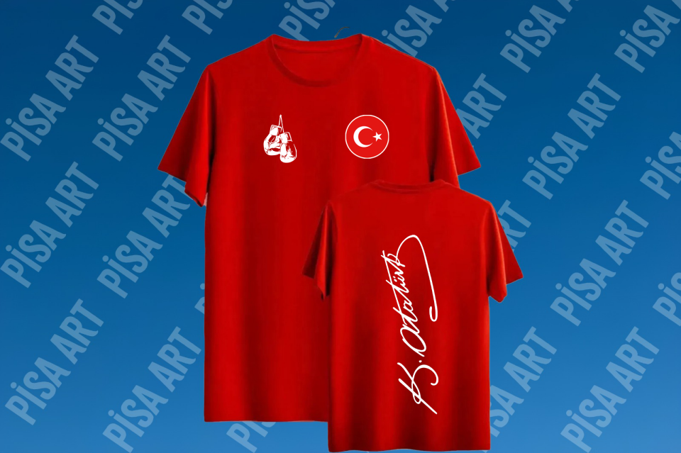 Boks Milli Takım Atatürk İmzalı  Özel Tasarım Kırmızı T-Shirt