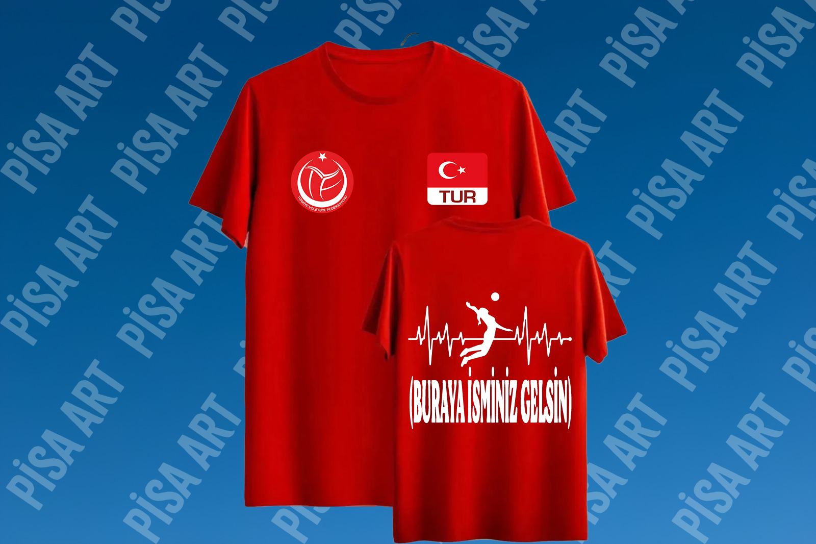Voleybol Kalp Ritmi Kişiye Özel Tasarım Kırmızı T-Shirt