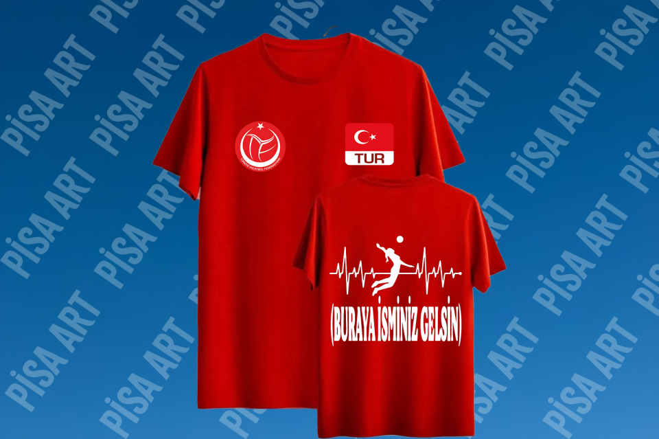 Voleybol Kalp Ritmi Kişiye Özel Tasarım Kırmızı T-Shirt