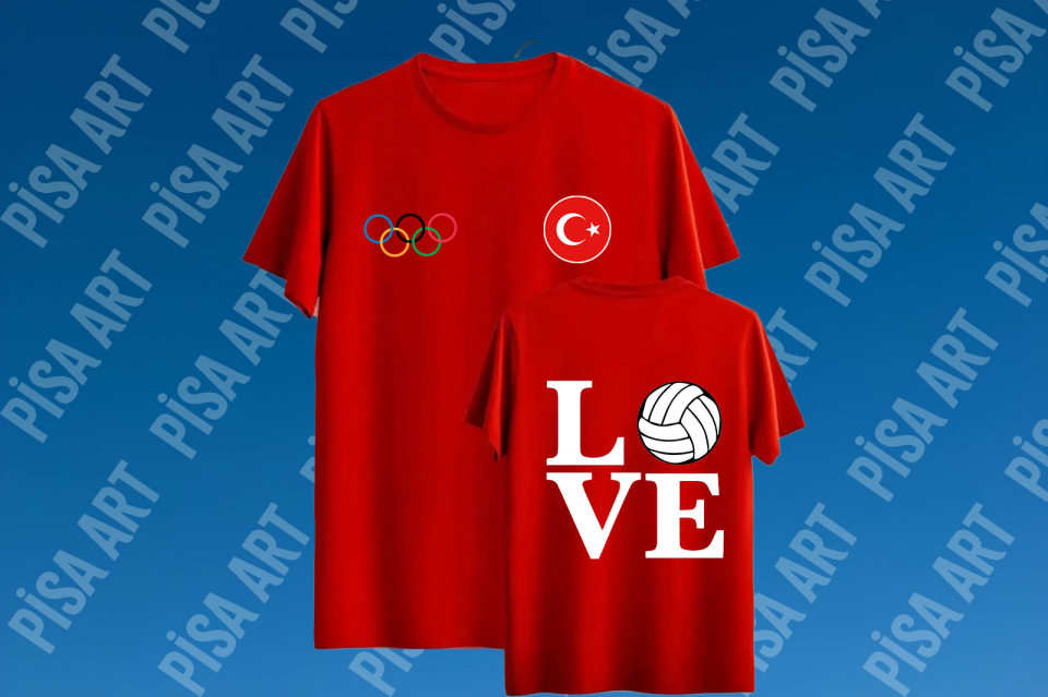 Voleybol Love Özel Tasarım Kırmızı T-Shirt