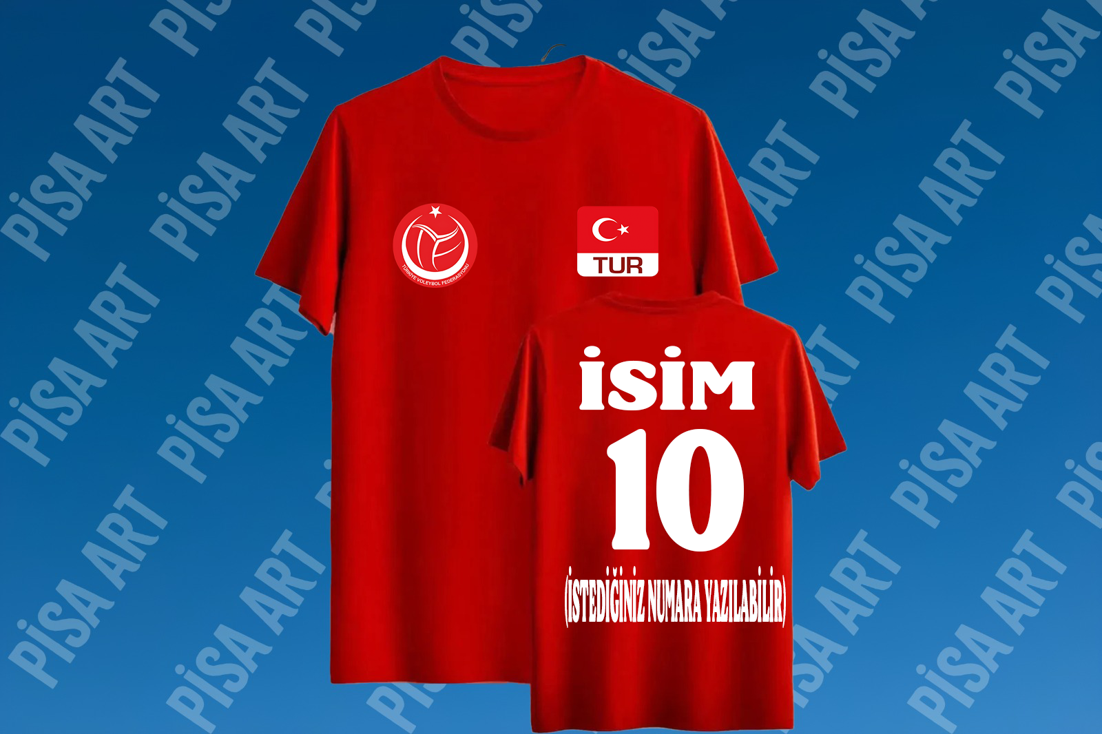 Voleybol Özel Tasarım İsim Numara Baskılı Kırmızı T-Shirt