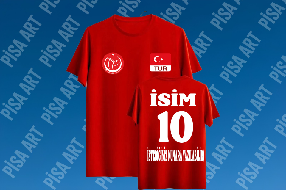 Voleybol Özel Tasarım İsim Numara Baskılı Kırmızı T-Shirt