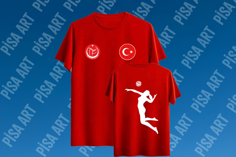 Voleybol Smaç Baskılı Özel Tasarım Kırmızı T-Shirt