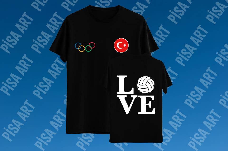 Voleybol Love Özel Tasarım Siyah T-Shirt
