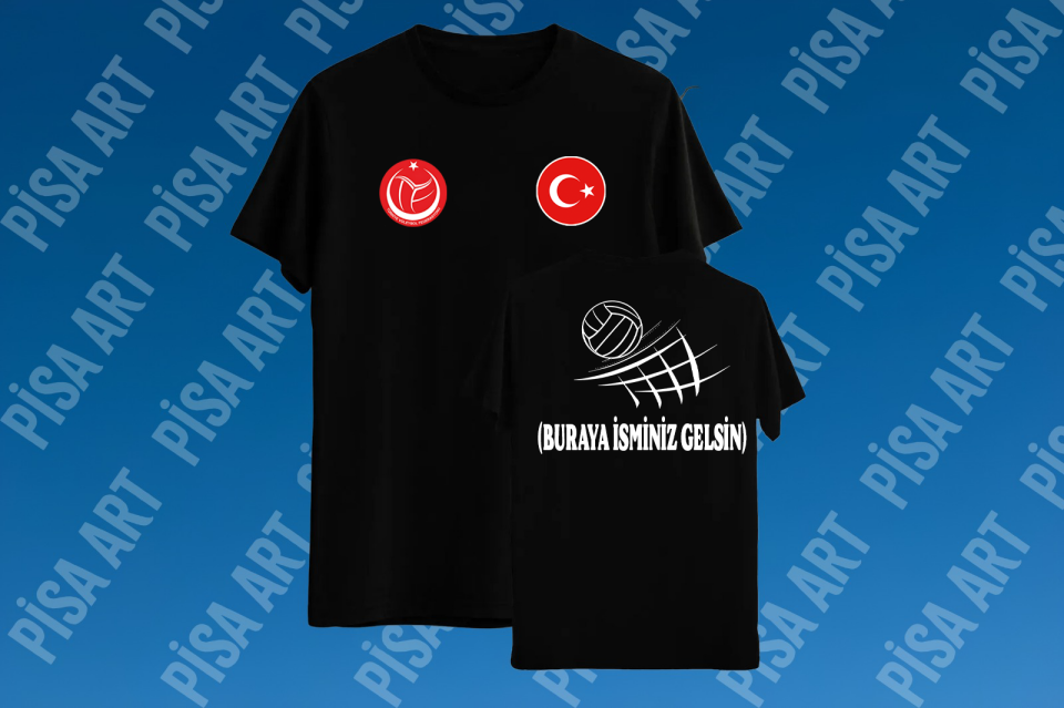 Voleybol File Kişiye Özel Tasarım Siyah T-Shirt