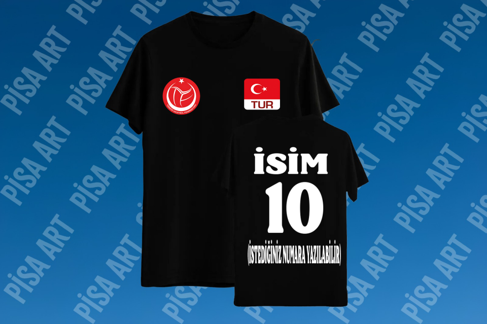 Voleybol Özel Tasarım İsim Numara Baskılı Siyah T-Shirt