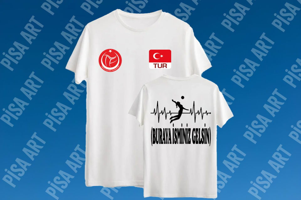 Voleybol Kalp Ritmi Kişiye Özel Tasarım Beyaz T-Shirt
