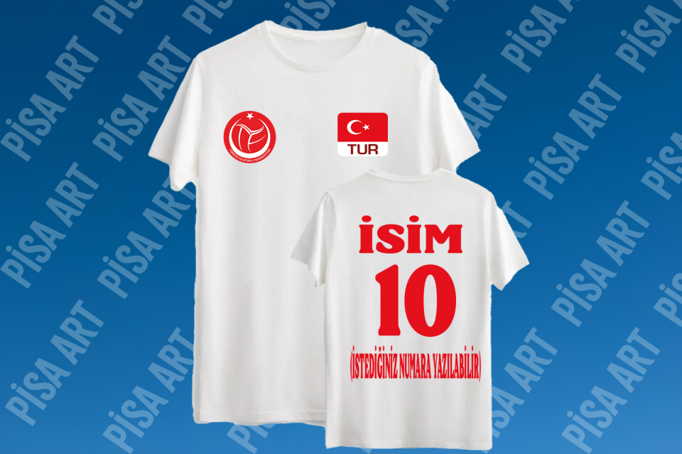 Voleybol Özel Tasarım İsim Numara Baskılı Beyaz T-Shirt
