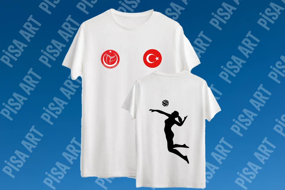 Voleybol Smaç Baskılı Özel Tasarım Beyaz T-Shirt