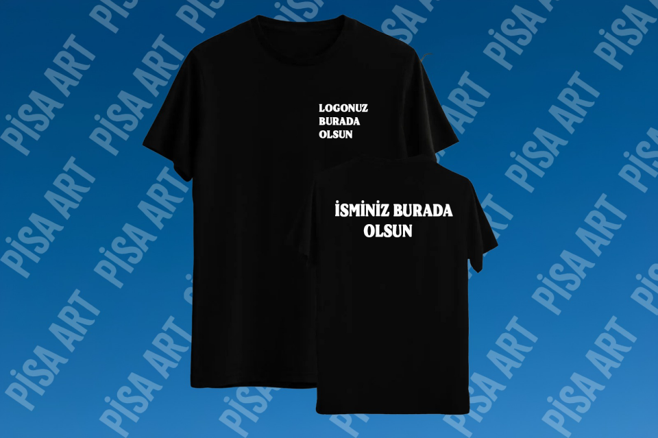 Kişiye Özel Ön Arka Baskı Siyah T-Shirt