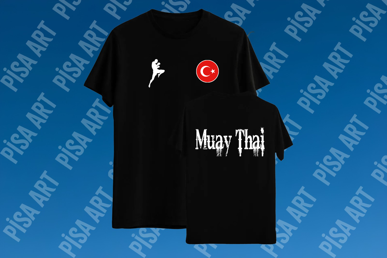 Muay-Thai Silüet Özel Tasarım Siyah T-Shirt