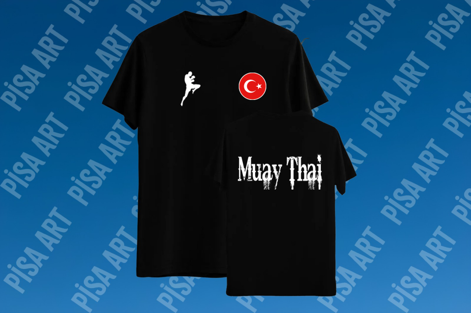 Muay-Thai Silüet Özel Tasarım Siyah T-Shirt