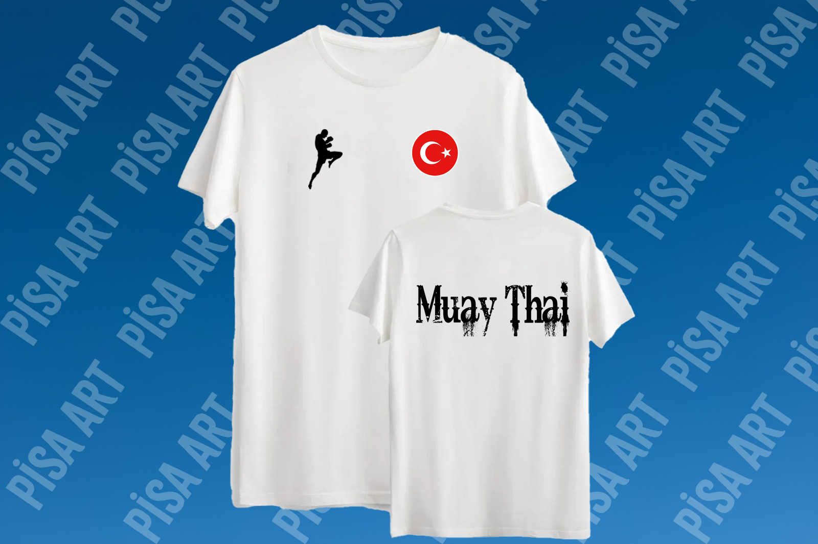 Muay-Thai Silüet  Özel Tasarım Beyaz T-Shirt