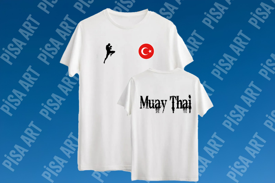Muay-Thai Silüet  Özel Tasarım Beyaz T-Shirt