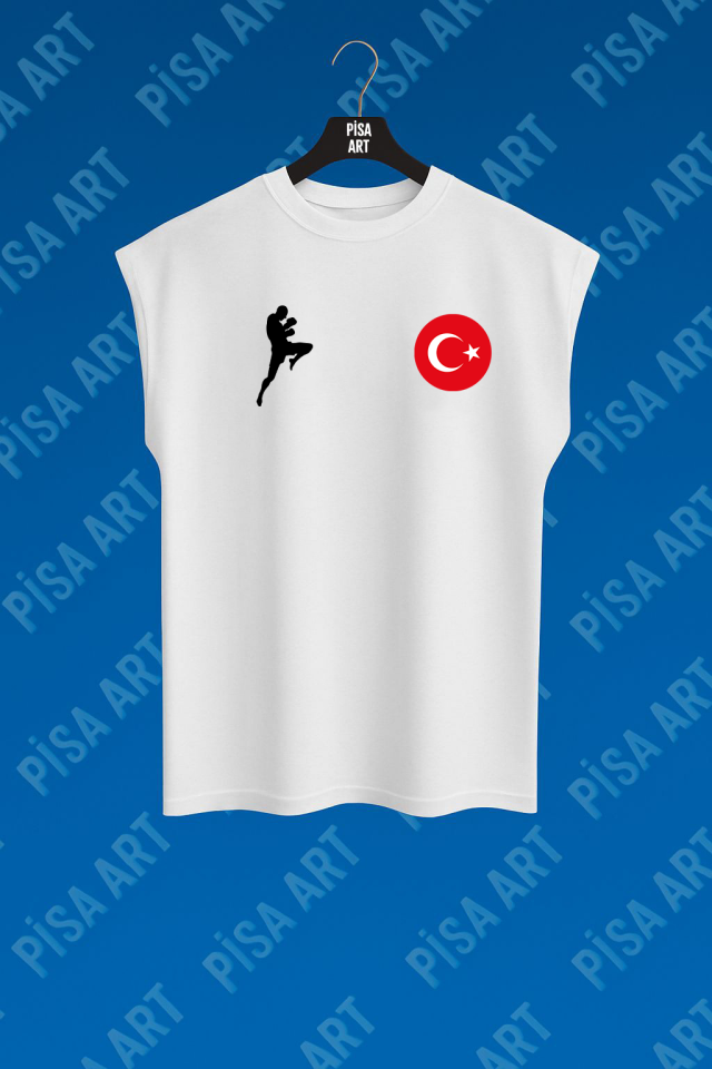 Muay-Thai  Antrenman Ve Günlük Rahat Kolsuz Beyaz T-Shirt
