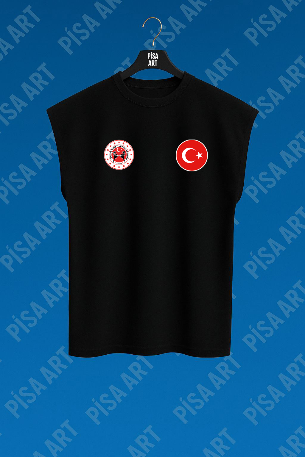 Muay-Thai Yazılı Antrenman Ve Günlük Kullanım Rahat Kolsuz Siyah T-Shirt