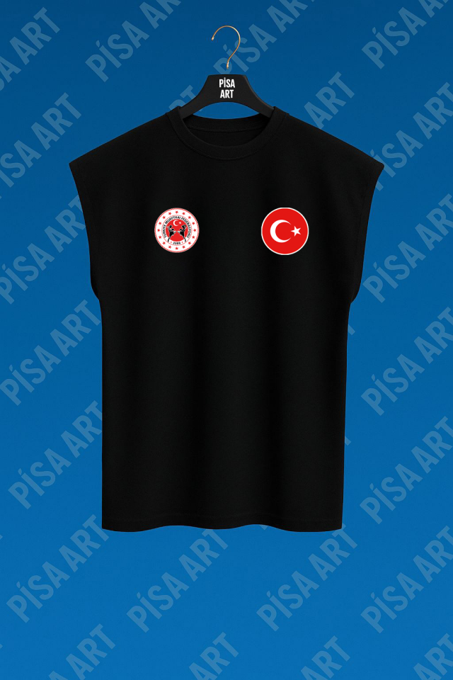 Muay-Thai Yazılı Antrenman Ve Günlük Kullanım Rahat Kolsuz Siyah T-Shirt