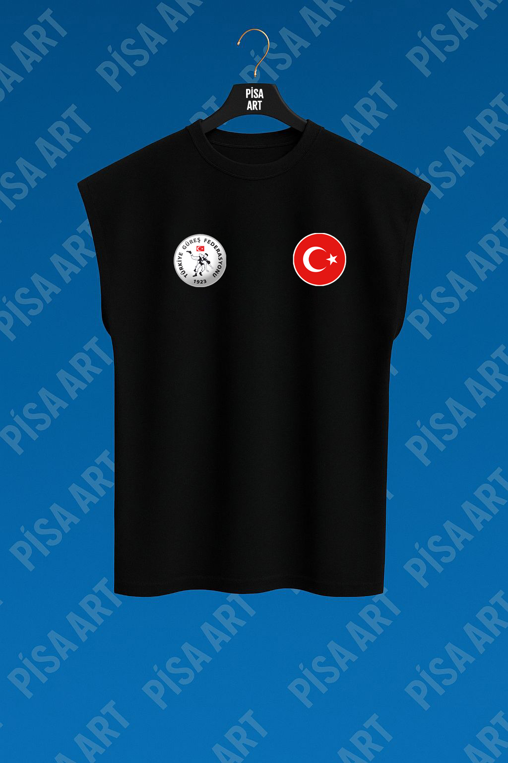 Güreş Milli Takım Antrenman Ve Günlük Kullanım Kolsuz Siyah T-Shirt