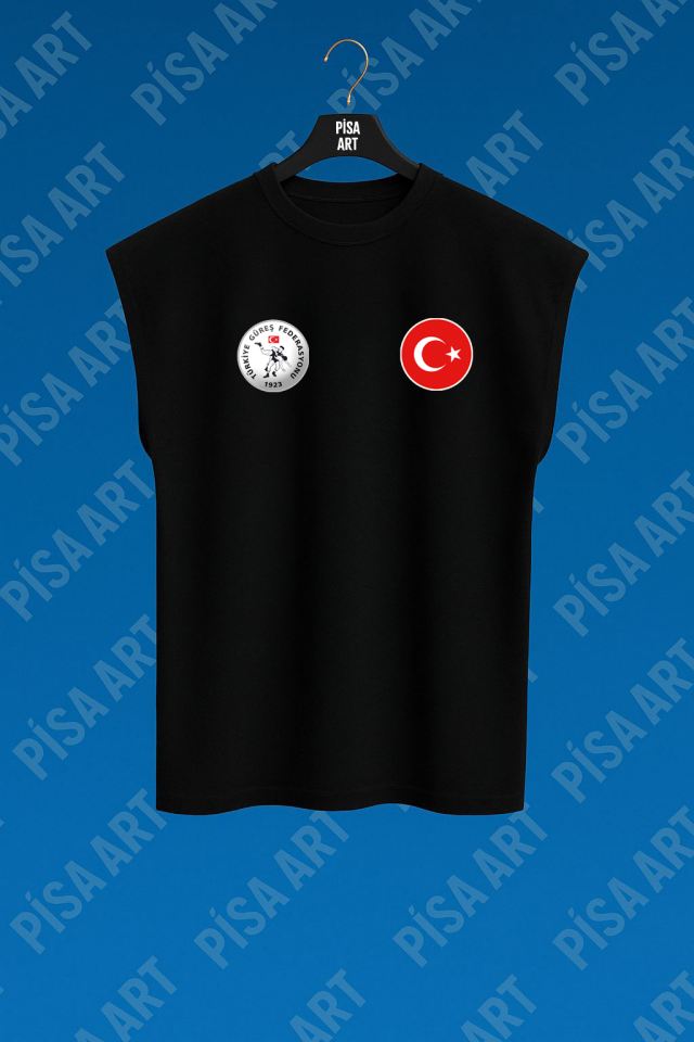 Güreş Milli Takım Antrenman Ve Günlük Kullanım Kolsuz Siyah T-Shirt
