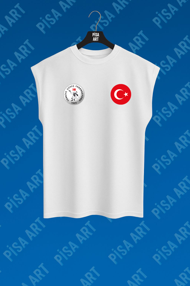 Güreş  Milli Takım Antrenman Ve Günlük Kullanım Kolsuz Beyaz T-Shirt