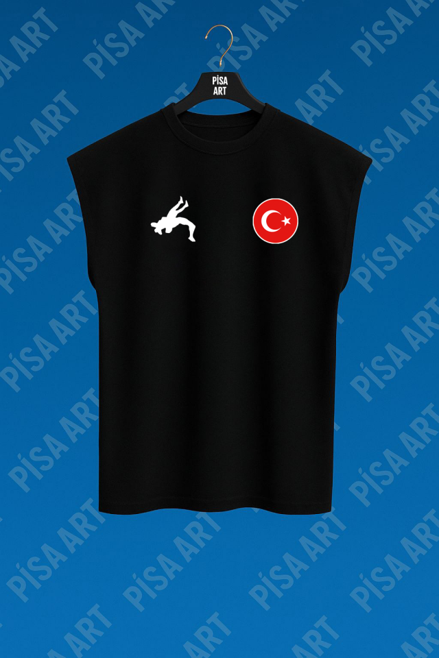 Güreş Silüet Baskı Antrenman Ve Günlük Kullanım Siyah T-Shirt