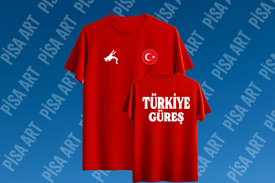 Güreş Milli Takım Tasarımlı Kırmızı T-Shirt