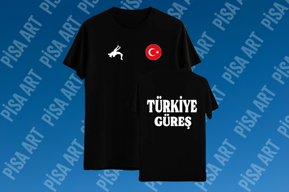Güreş Milli Takım Tasarımlı Siyah T-Shirt