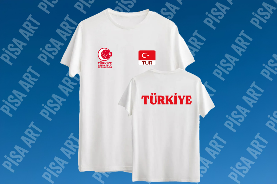 Türkiye Basketbol Özel Tasarım Kişiselleştirilebilir Beyaz T-Shirt