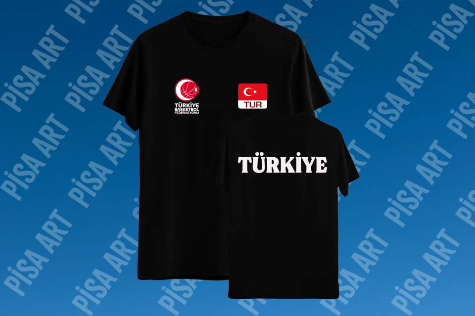 Türkiye Basketbol Özel Tasarım Kişiselleştirilebilir Siyah T-Shirt