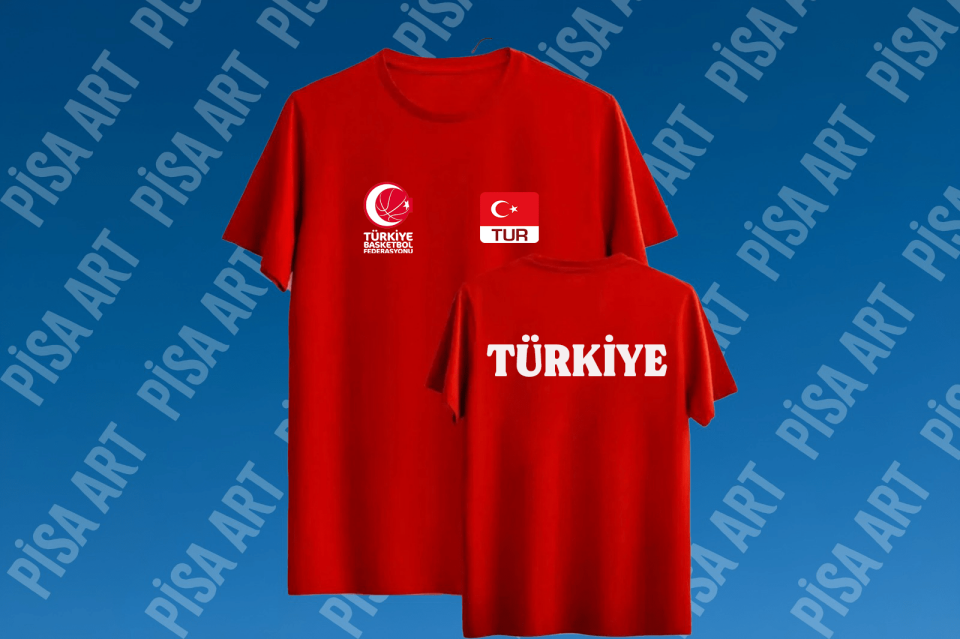 Türkiye Basketbol Özel Tasarım Kişiselleştirilebilir Kırmızı T-Shirt