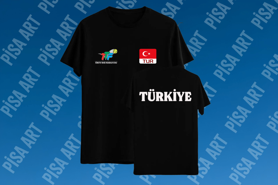 Türkiye Tenis Federasyonu Özel Tasarım Kişiselleştirilebilir Siyah T-Shirt